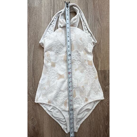 Shoshanna Swimwear | High Neck One Piece | White/Tan | NWT | SZ 8 - Picture 3 of 9